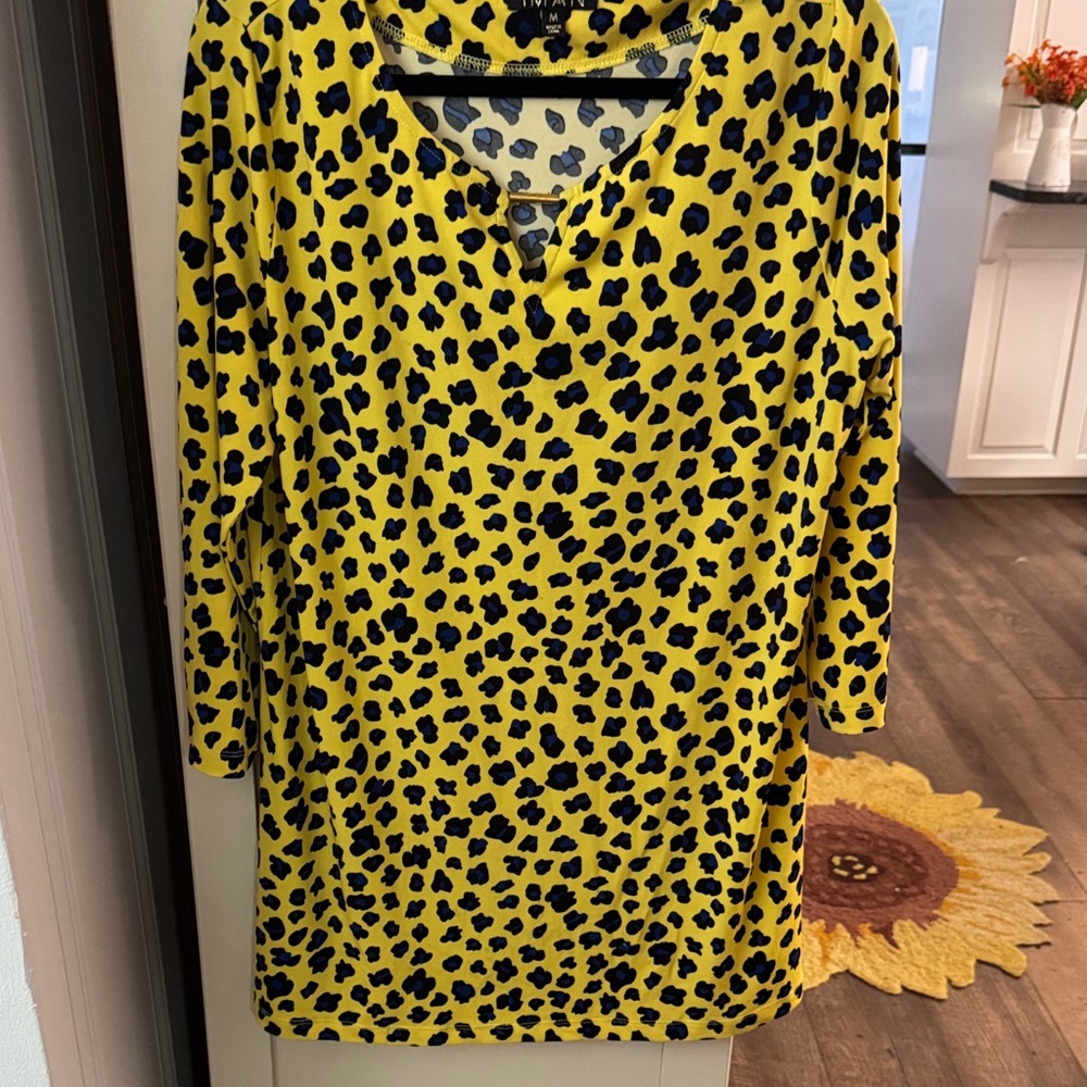 IMAN Yellow and Black Long Sleeve Printed Tunic Dress